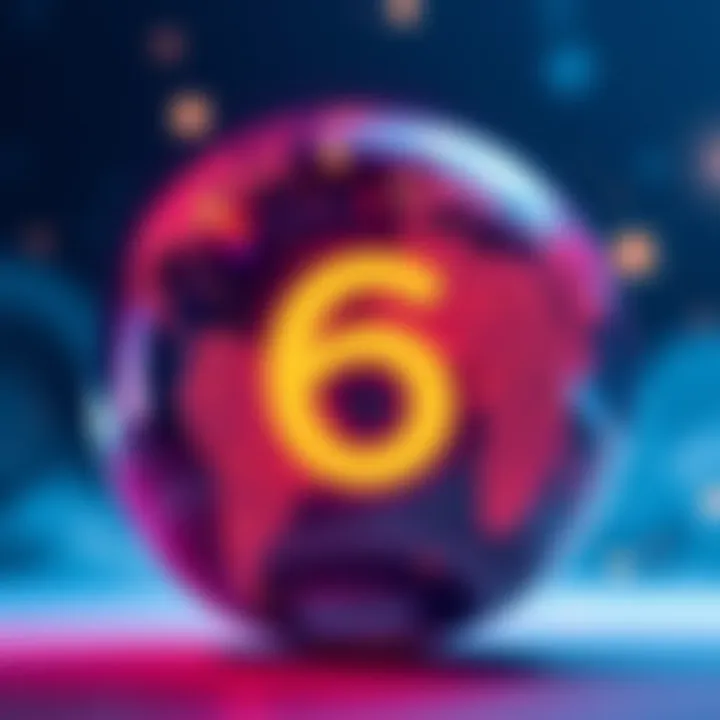 A globe featuring the number 6, symbolizing its influence on global development and trends.