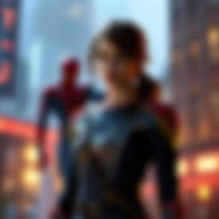 Gloria standing in a tense scene, with Spider-Man in the background, suggesting a possible danger.