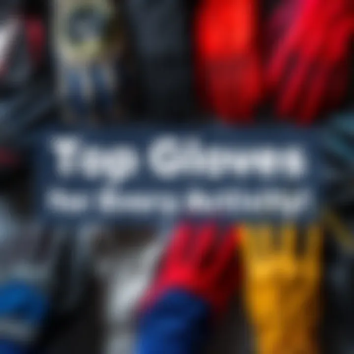 Different types of gloves displayed for outdoor and everyday activities