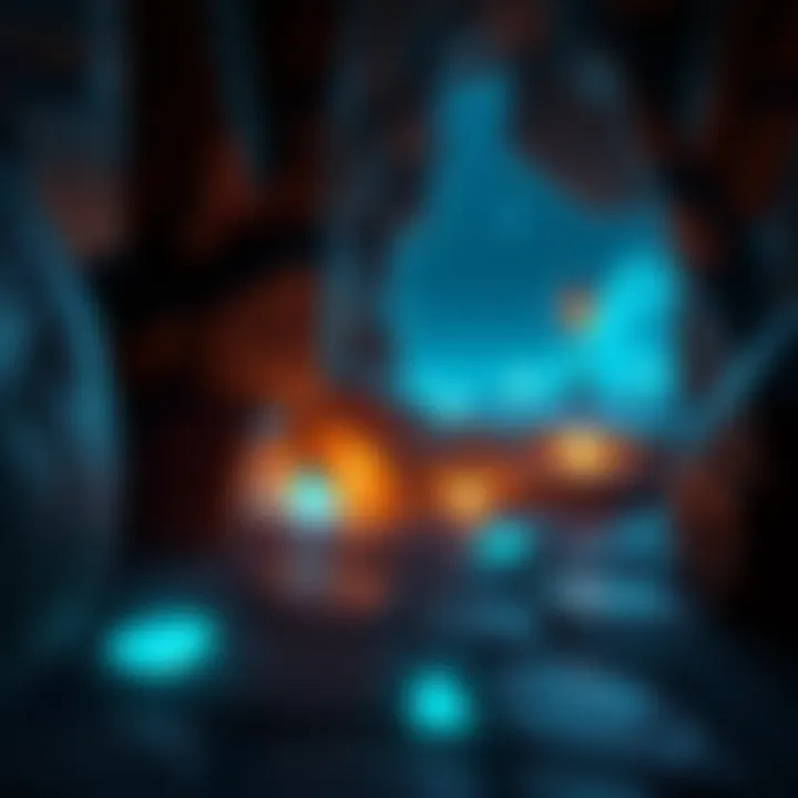 Glowing stones illuminating a dark path in a game, revealing hidden areas and secrets.
