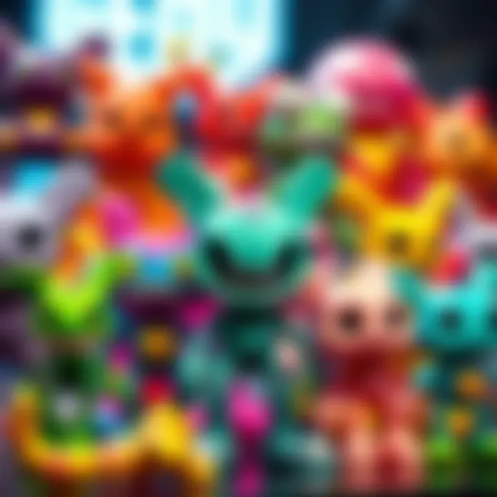 A collection of colorful Go Go Bones or Star Monsters lined up, showcasing their unique designs and features.