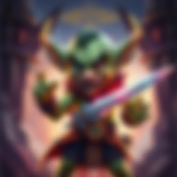 A vibrant goblin character with a mischievous grin, holding a sword and standing confidently in a fantasy setting, showcasing its unique traits and potential in gaming.
