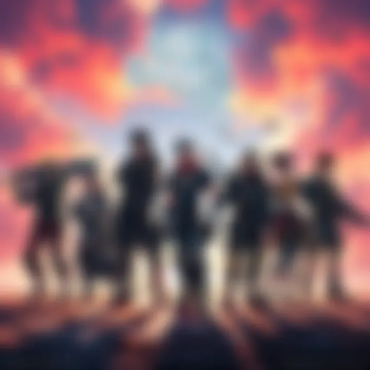 A scene depicting characters from the God Eater series standing together in a vibrant environment, showcasing their unique weapons and outfits, with an atmosphere of anticipation for a new game release.