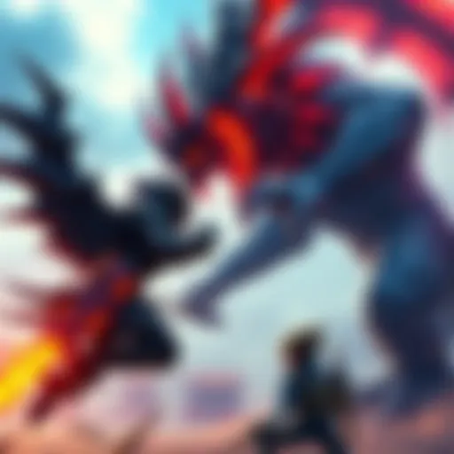 A character from God Eater and a Monster Hunter creature facing off in an epic battle scene with vibrant landscapes.