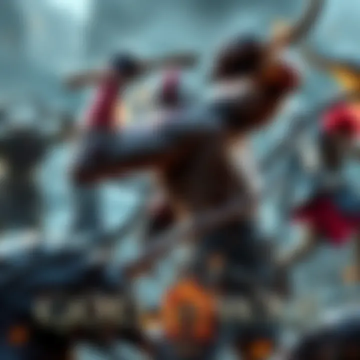 A fierce warrior, resembling Kratos, battles mythological creatures with intense focus and strength, reflecting the game's action-packed nature.