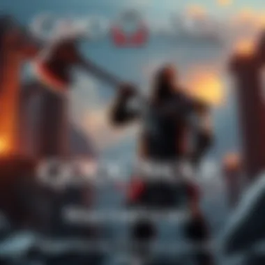 A dramatic scene featuring Kratos, the main character from God of War, holding his iconic Leviathan Axe surrounded by ancient ruins.