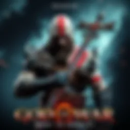 A warrior holding a weapon with a dramatic backdrop representing a video game world