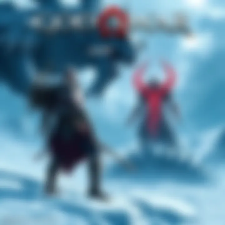 Art featuring Kratos and Laufey in a snowy landscape, showcasing their epic adventure in the upcoming game.