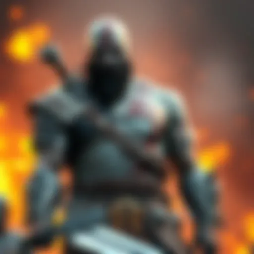 Main character from God of War: Sons of Sparta in armor, holding a weapon, ready for battle against a fiery backdrop.