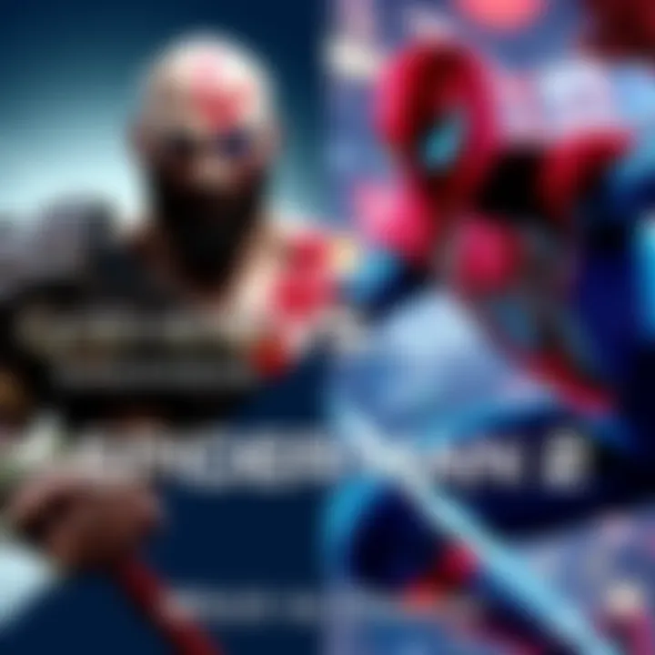 A split image featuring God of War Ragnarok on one side and Spiderman 2 on the other, showcasing their main characters in action scenes.