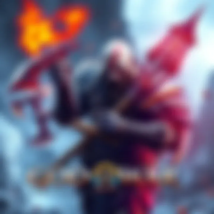 God of War Weapons An illustration showing various axe, blades, and spear attachments from God of War Ragnarok in an action pose.