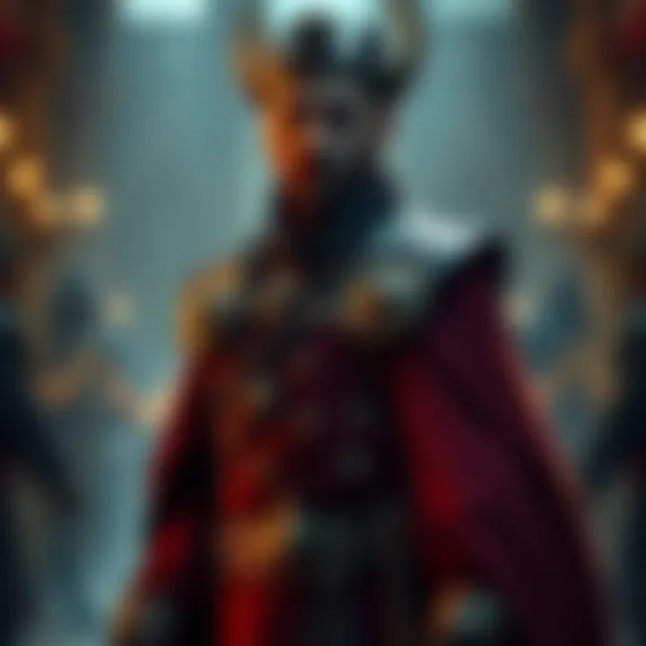 A depiction of Godrick as a noble figure before his grafting, showing his regal attire and a confident stance, reflecting his past character.