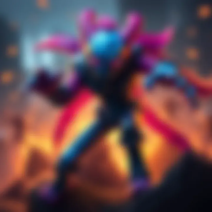 Concept art showing the character Gog in a dynamic pose, featuring a unique design and color palette that represents its personality.