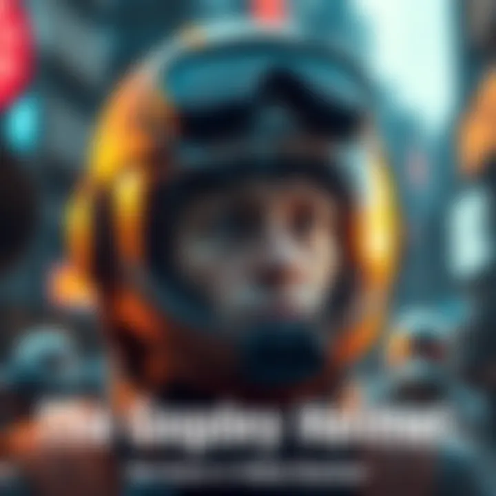 Character wearing a goggle helmet, looking serious and observing surroundings