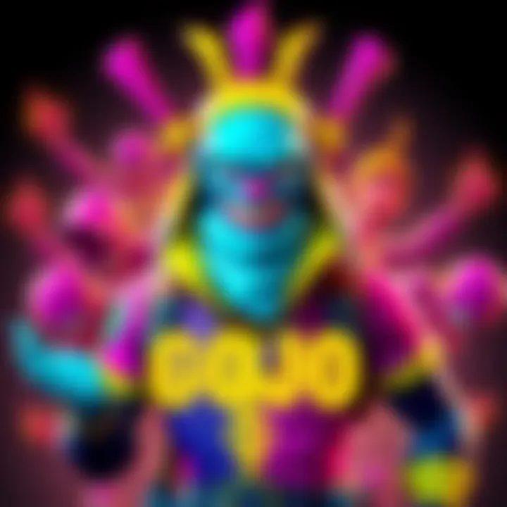 A player in Fortnite wearing the Gojo skin, showcasing its vibrant colors and design, with various emotes activated around them.