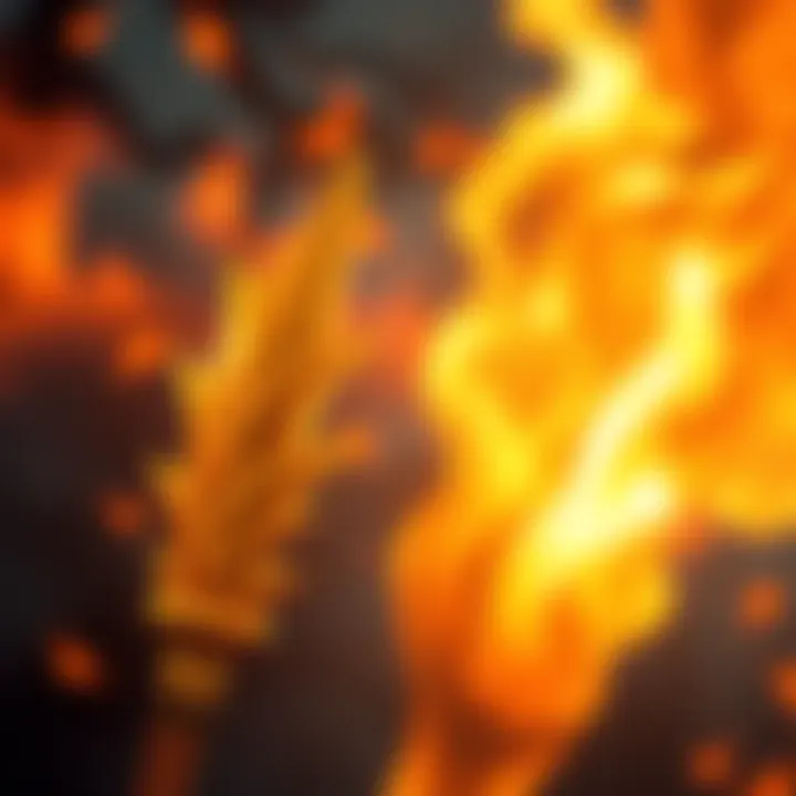A close-up of the Unalloyed Gold Needle next to a fiery background representing the Frenzied Flame, illustrating its significance in the game.