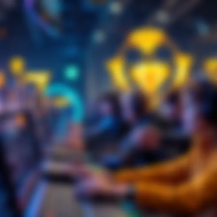 Image showing a competitive gaming scene with players focused on their consoles, representing the Gold and Diamond tournament theme.