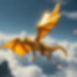 Golden Dragon Golgorran An artistic depiction of the Golden Dragon Golgorran soaring over the Lestania landscape, showcasing its majestic wings and shimmering scales.