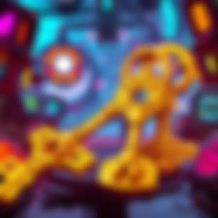 Illustration of golden keys with a Borderlands theme, showing vibrant colors and game elements in the background.