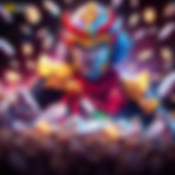 A character showcasing Golden Instinct Xaku, glowing with vibrant colors and surrounded by platinum coins, symbolizing wealth and success in the game.