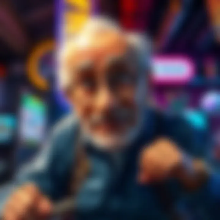 Goldman Character in Gameplay A quirky elderly character named Goldman humorously struggling with aging and memory loss in a vibrant game setting
