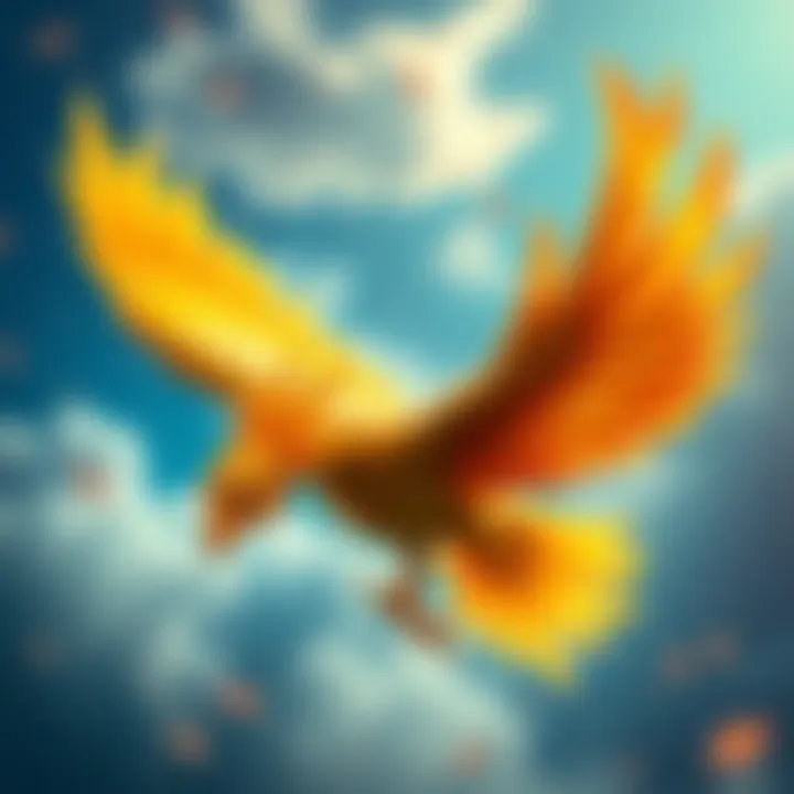 A vibrant Goldpetal Drake soaring through the sky, showcasing its unique golden and colorful features.