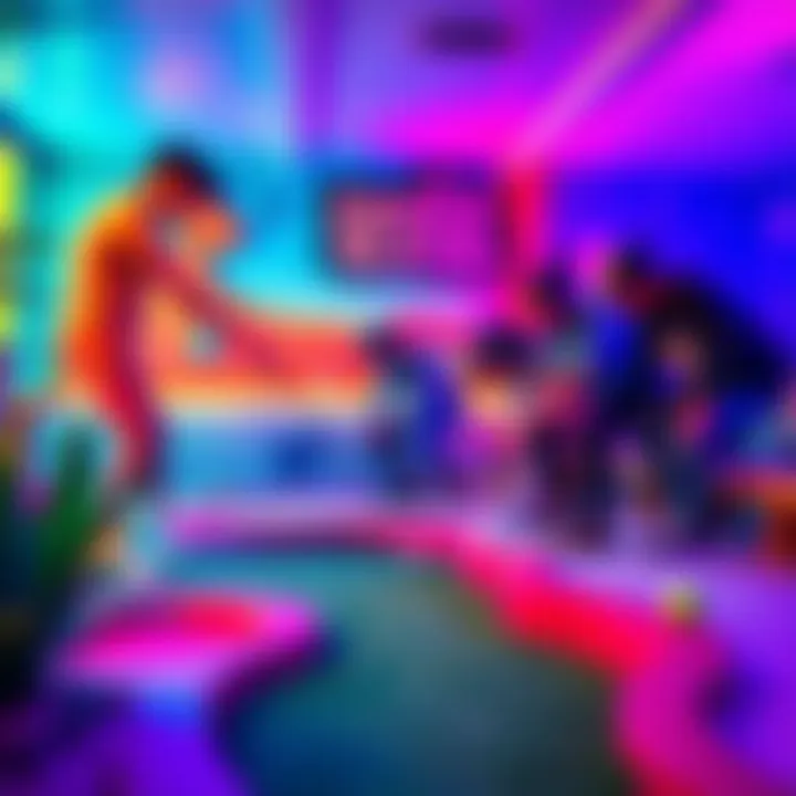 A group of players enjoying a lively game of mini-golf in a colorful, themed course in Golf Gang.