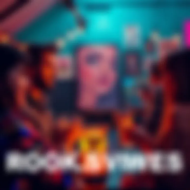 People enjoying drinks and art A lively gathering where people celebrate good vibes with drinks and unique art pieces