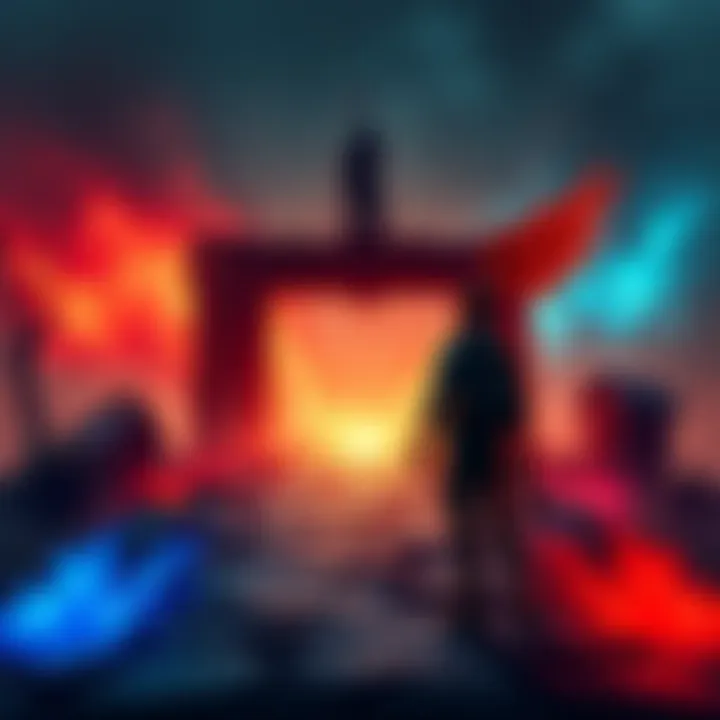 Choosing Good or Evil Path in Gaming A gamer standing at a crossroads representing good and evil choices in gameplay.