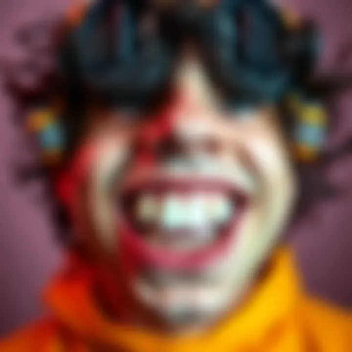 A funny picture showing a person with exaggeratedly large teeth, making a silly face.