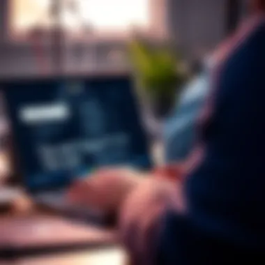 A person using a laptop with Google open and search tips on the screen