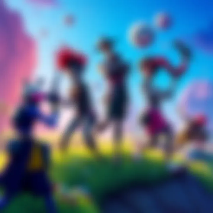Gorillaz characters in a colorful Fortnite landscape, interacting with players and game elements