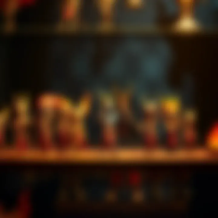 A shelf showcasing a colorful collection of Gormiti Fire Tribe figures with flames and vibrant designs.