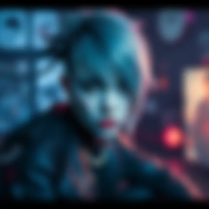 A goth character in a video game showcasing a distinct hairstyle with dark colors and edgy cuts, surrounded by goth-themed decor.