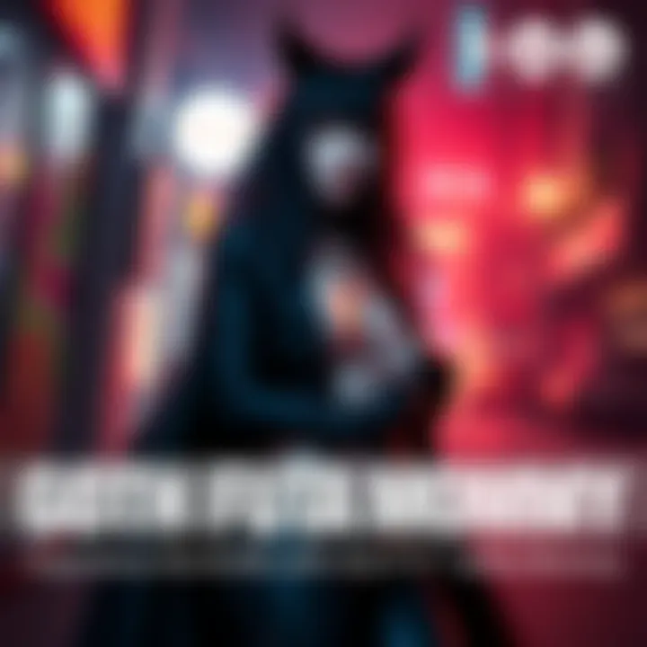 Goth Futa Mommy A tall goth character with dark clothing and striking features, engaging playfully with her surroundings.