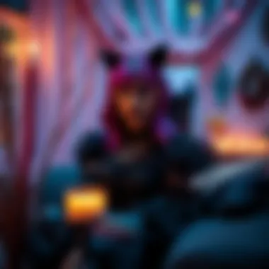 Goth Mommy Style A woman with dark eyeliner, vibrant hair, and a goth-inspired outfit sits in a cozy room filled with candles and gothic decor.