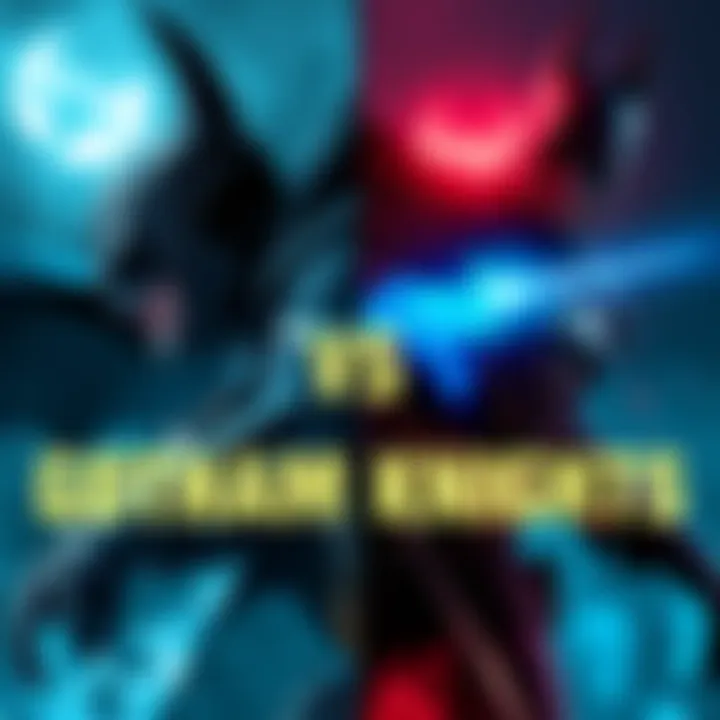 Gotham Knights vs Arkham Series A split image showing characters from Gotham Knights on one side and Arkham City and Knight on the other, highlighting their distinct themes.