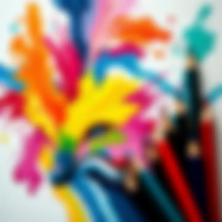 Colorful artwork blending gouache and colored pencils, showing unique techniques and styles