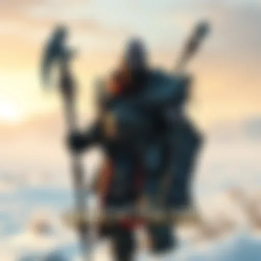 A warrior holding a weapon in a snowy landscape, with elements that hint at Death Stranding influences