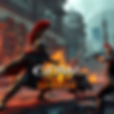 A scene from GOW: Sons of Sparta showing intense combat with characters fighting in a mythical setting.