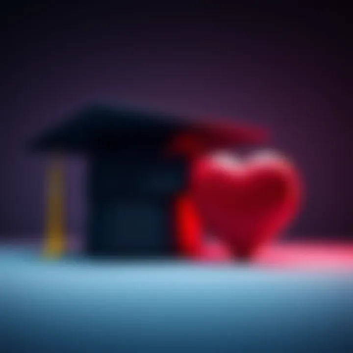 A graduation cap representing temporary academic success beside a heart symbol signifying enduring personal values