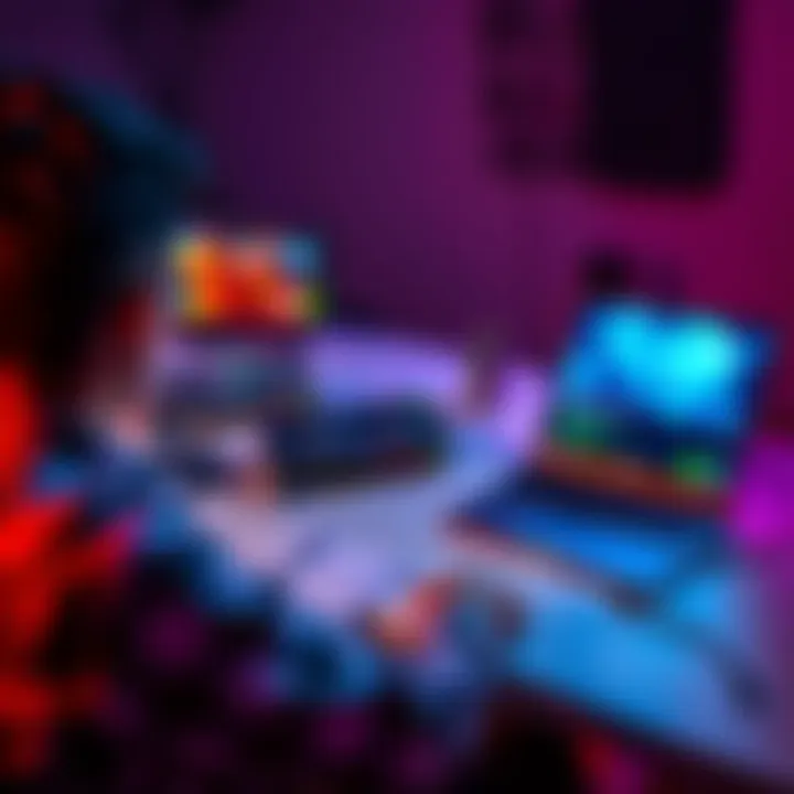 A person sits at a desk with multiple graphics cards displayed, evaluating their features with a laptop and notes nearby.