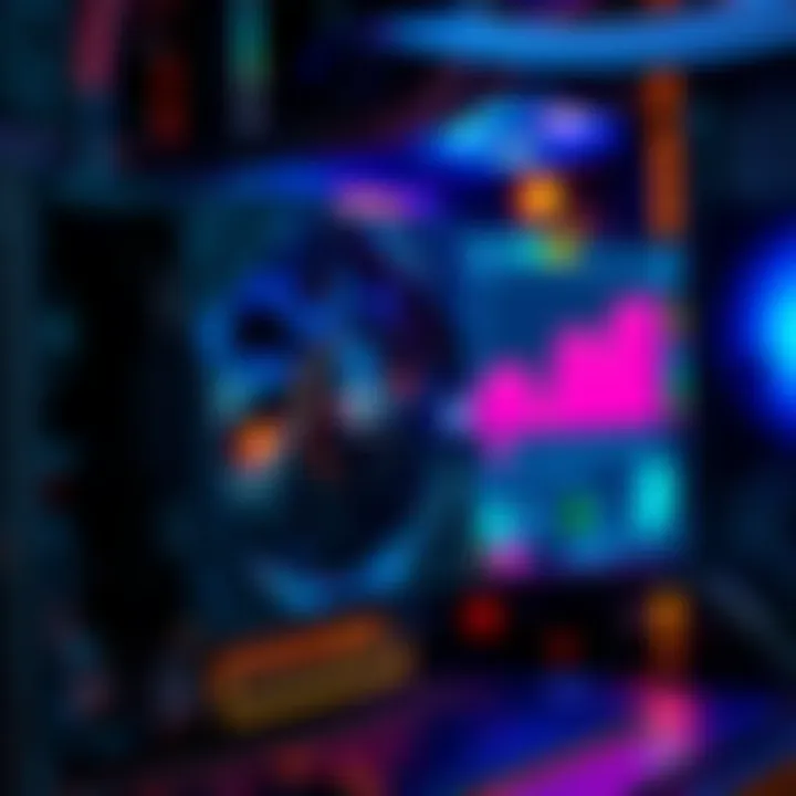 A close-up view of a computer GPU with adjustable fan settings and cooling software displayed on the screen, illustrating fan curve changes.