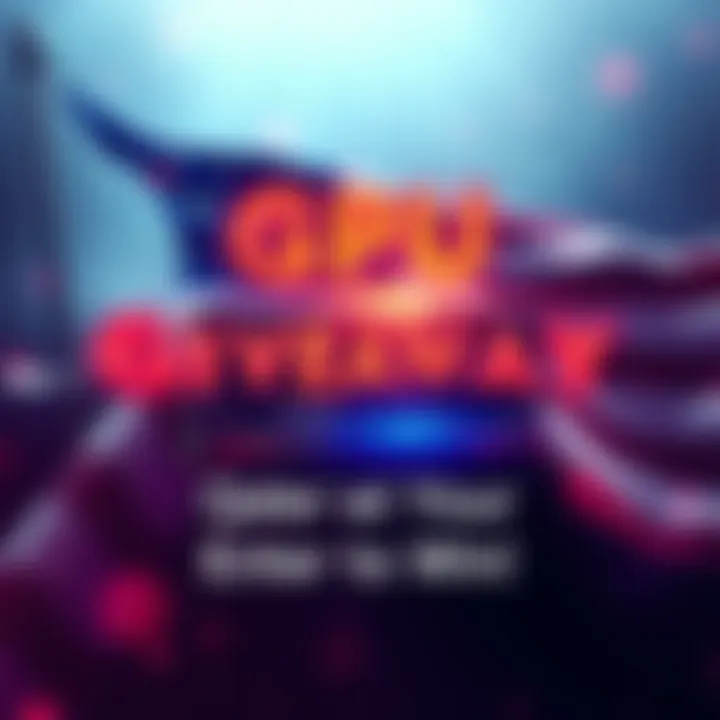 A colorful graphic promoting a giveaway for a US region locked GPU with the U.S. flag in the background and the text 'Enter to Win!'