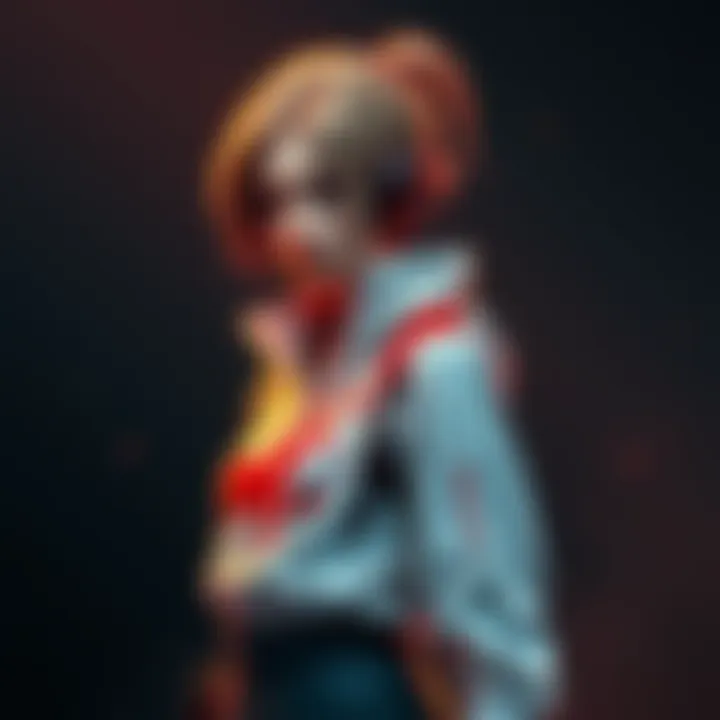 Character Grace showcased with blood stains on her outfit, highlighting a bold artistic concept.