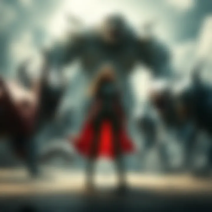 A powerful figure named Grace stands boldly in front of various types of monsters, showcasing her strength and confidence as they watch her with caution.