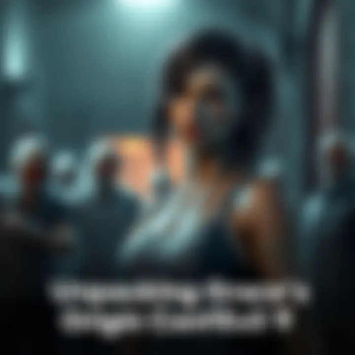 Grace from Resident Evil 9 A character named Grace from Resident Evil Requiem, standing in a dark, eerie environment with zombie figures in the background, looking confused and thoughtful.