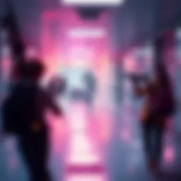 Grace engaging with challenging enemies in a vibrant hospital setting, contrasting with Leon's straightforward gameplay