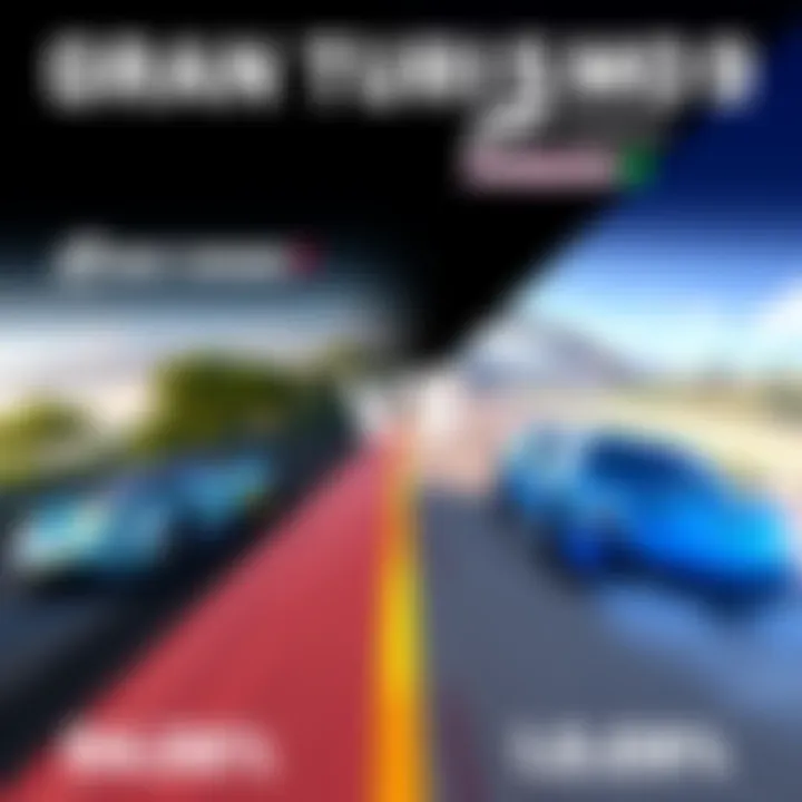 Gran Turismo 7 vs Forza Horizon 5 Side-by-side comparison of Gran Turismo 7 and Forza Horizon 5 with racing cars and tracks displayed