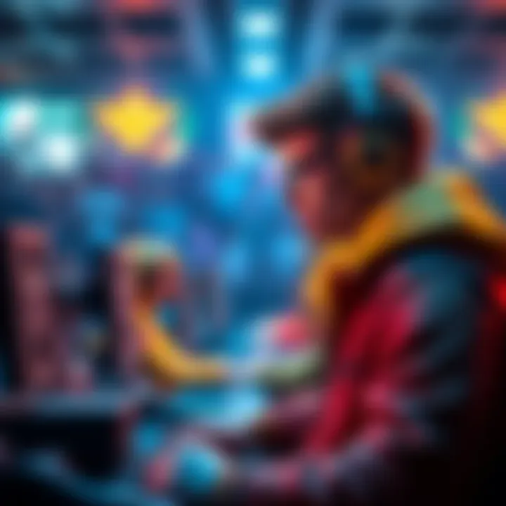 A competitive gamer with a champion badge facing off against lower-ranked players in an online match, illustrating the mismatched skill levels in gaming.